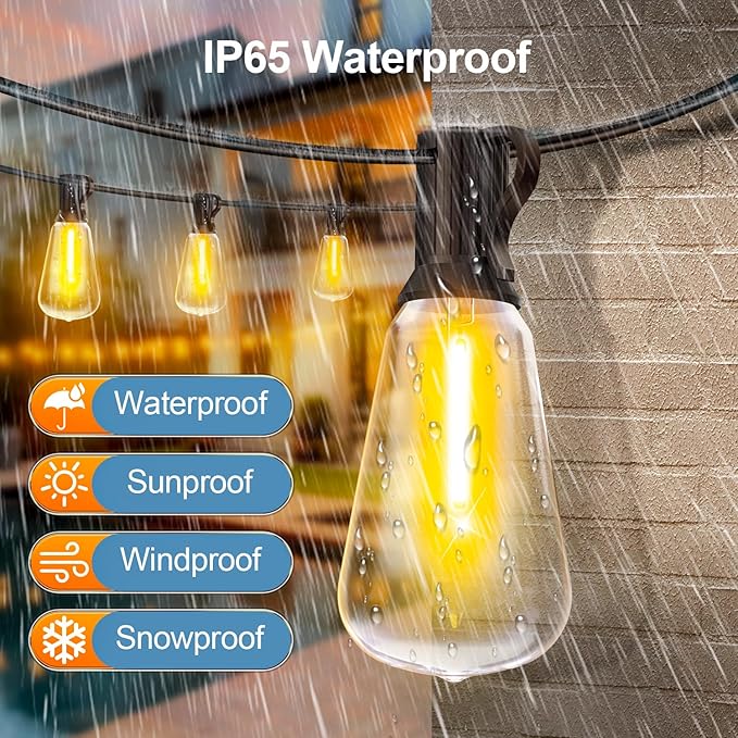 MGVIH Outdoor String Led Patio Lights - 200Ft 60M Outside Waterproof Light with Remote Dimmable ST38 Shatterproof Bulb Hanging Outdoor Electric Lighting for Backyard Yard Gazebo Porch Party