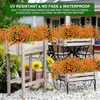 20 Bundles Artificial Flowers for Outdoors Summer Decor-UV Resistant No Fade Fake Mums Faux Plants Plastic Flowers Greenery for Home Porch Gardens Fireplace Patio Indoor Outsides Decor(Orange Red)