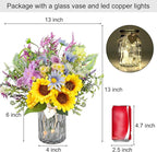 Sunflower Fake Flowers in Vase, Wildflowers Artificial Flowers with Vase for Table Centerpieces Decor, Silk Flower Bouquet Faux Arrangements Kitchen Bathroom Wedding Cemetery Gravesites Decoration