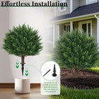 2Pack Artificial Cedar Topiary Ball Trees, 16'' UV Resistant Fake Evergreen Shrubs Bushes Plants with Ground Spike Fake Plants for Outdoor Indoor Front Porch Garden
