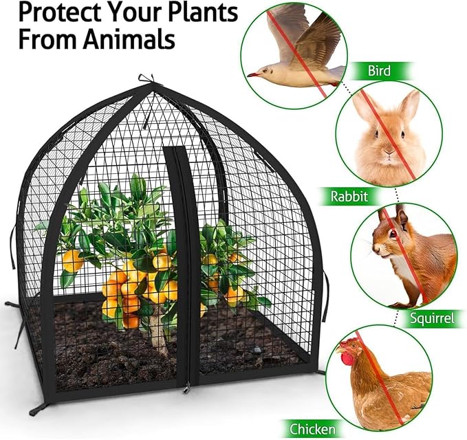 Plant Protectors | 22x22x22in Fruit Safety Support | with Stakes Zipper Plant Protection from Animals | for Flower Vegetables Chicken Bird Squirrel Rabbit Prevention Outdoor Balcony Yard Garden