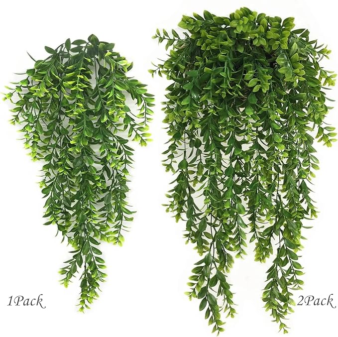 Artificial Hanging Vines, Fake Greenery Ivy Plastic Leaves Plants Faux Plant Foliage for Wedding Party Home Garden Wall Office Bedroom Decoration Indoor Outdoor Baskets Lights DIY Table Decor - 4 Pack