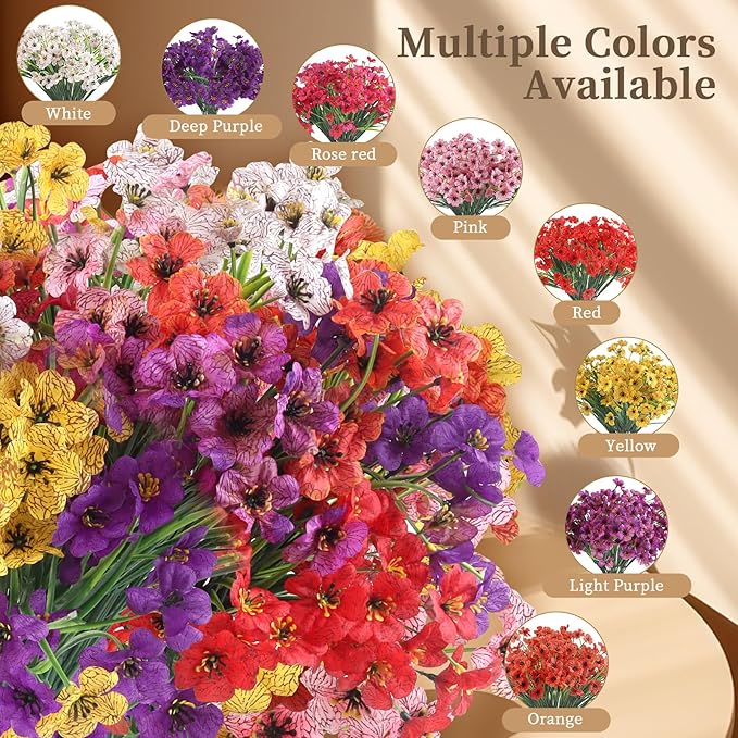 24 White Bundles Artificial Flowers for Outdoors/Indoors Fake Flowers Plants for Indoor Outside Garden Porch Window Box Home Wedding Farmhouse