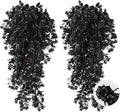 RECUTMS Hanging Artificial Plants Faux UV Resistant Flowers Bulk Outdoor Plastic Greenery for Party Home Wall Bedroom Window Hanging Planter Outside Decor Pack of 2 (Black)