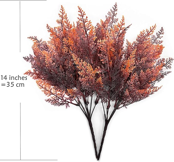 Artificial Ferns Plants, Fake Plastic Plant Faux Fern Leaves Shrubs Stems Realistic Boston Grass Decor for Outdoor Indoor Home Garden Party Office Wedding Christmas Decoration DIY Foliage Red 4 Pack