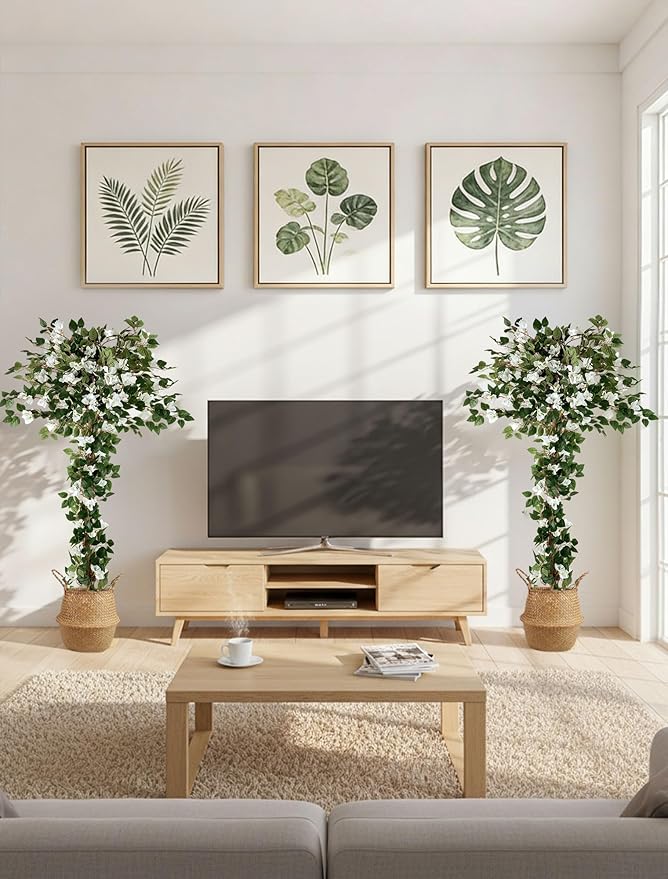 BLOSMON Bougainvillea Artificial Flower Tree: 5ft White Fake Flower Plant for Front Porch Decor - Faux Silk Floral Trees with Pot for Outdoor Garden Patio Indoor Home Office Floor Decoration