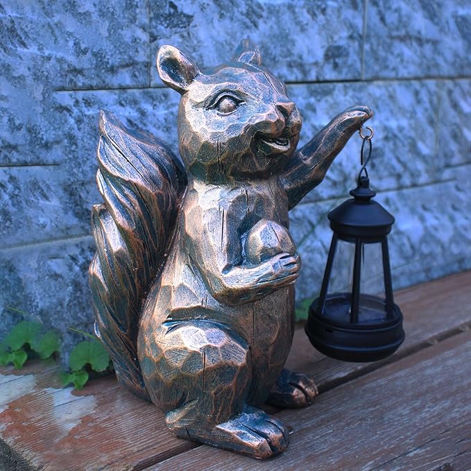 Garden Statues Squirrel Solar Figurine Decor Outdoor Waterproof Lights , Yard Decorations Outdoor, Garden Decor Unique Birthday Housewarming Gifts for Mom (Squirrel 2)