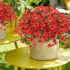 ATTGREAT Artificial Flowers Outdoor Faux Plants UV Resistant Fake Patio Flowers Plastic Greenery Plnats Outside Bulk for Spring Garden Hanging Planter Home Vase Decor, 24 Bundles (Red)
