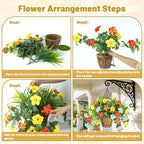 2 Pack Artificial Flowers Hanging Baskets for Outdoors, 10 PCS UV Resistant Faux Outdoor Plants, Fake Petunias Silk Flowers for Garden Balcony Yard Porch Decor (Yellow Orange White)