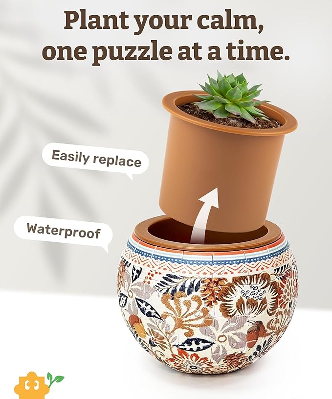 PieceRelax 3D Puzzle Planter 80 Pieces - Autumn Abundance, for Mom, Home Decor Flower Pots for Indoor Cactus, Succulents Pots [K1127]