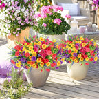 Artificial Flowers for Outdoors, Artificial Petunias Paired with Lavender UV Resistant Plastic Flower,Spring Flowers Used for Hanging Flower Pots, Porch Windows,Weddings Decorations (12 PCS)