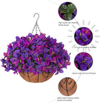Artificial Hanging Flowers Plant with Basket for Outdoors Spring Decor, Fake Hanging Plants Faux Bougainvillea in Planter Look Real UV Resistant Silk Flowers for Outside Porch Patio Garden Home, Mix