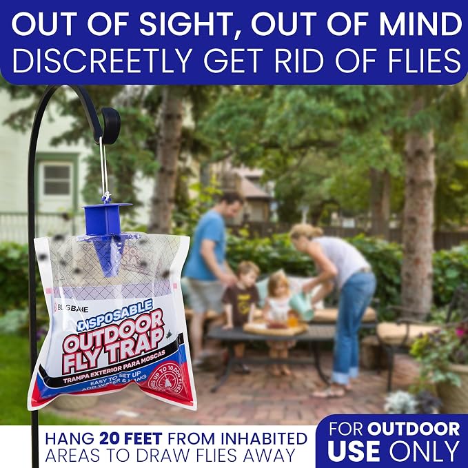 Fly Traps Outdoor Fly Trap for Patio. 2 Non-Toxic Pre-Baited Flies Bags Outdoor Disposable. Hanging Bug Catchers for All Filth Flies Killer for Outside Bug Control in Yard Horse Ranch Trash Can.