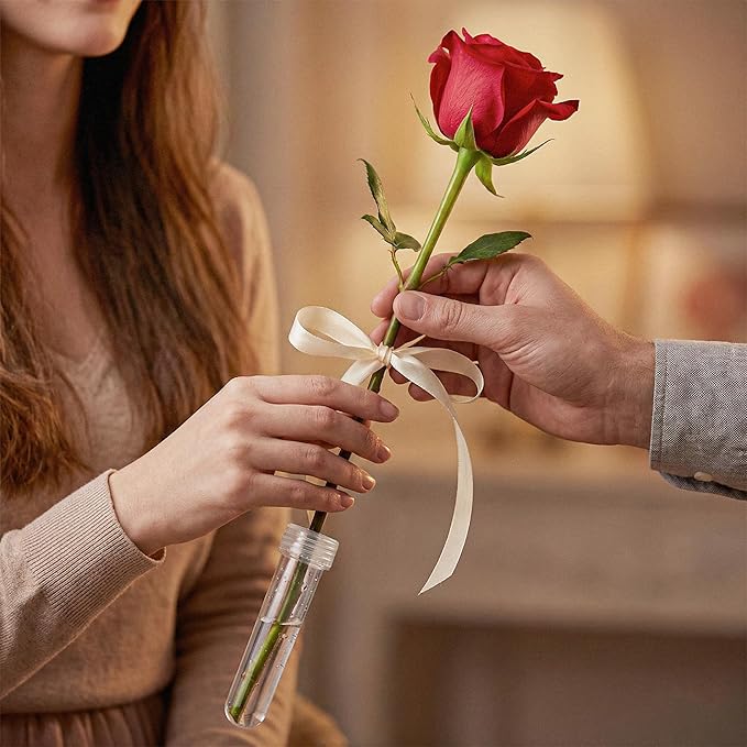 Royal Imports Floral Water Tubes with Caps – 3" Clear Plastic Flower Vials for Single Stem Roses, Buds, Bouquets – Standard Style, 1/2" Opening – 100 Pack