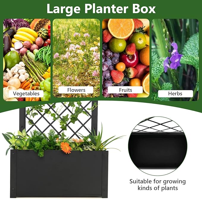 Giantex 44" Metal Raised Garden Bed with Trellis, Elevated Vertical Planter with Garden Trellis for Vine Plant Flower Climbing, Indoor & Outdoor Use Plant Box for Yard Garden Balcony