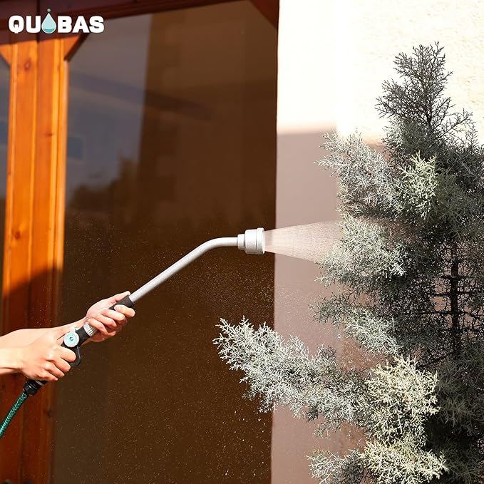 QUOBAS 24" Watering Wand with Interchangeable Spray Head, Garden Hose Sprayer Nozzle with Shower & Mist Modes, Thumb Control Long Reach Hose Nozzle for Hanging Baskets, Lawn, Garden & Outdoor Watering