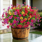 ADXORA 12 Bundles Artificial Flowers,Faux Plants for Spring Summer Decoration, UV Resistant Colorful Violets Eucalyptus for Outside Home Planter Porch Patio Yard Decor
