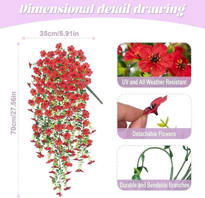 Fake Artificial Hanging Flowers for Outdoors Decoration, 2 PCS Faux UV Resistant Artificial Outdoor Flowers, Fake Plants Look Real Daisy No Fade Spring Decor for Porch Home Patio Balcony and Yard