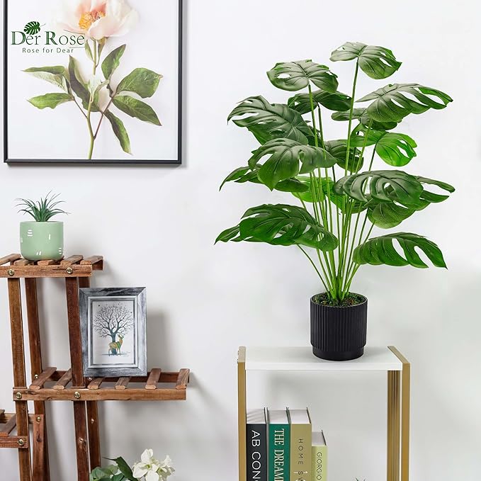 Der Rose 28" 2 Packs Fake Plants Large Artificial Monstera Faux Plants Indoor Tall for Floor Home Office Farmhouse Bedroom Decor