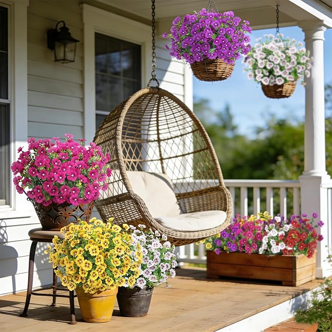24 Bundles Artificial Flowers for Outdoors Fake Silk Flowers UV Resistant Faux Plants Eucalyptus for Spring Summer Decoration Planters Table Vase Garden Yard Porch Window Home, Multicolor