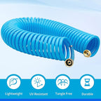 AUTOMAN Coil Garden Hose 50 ft, EVA Curly Water Hose with Brass Connectors, Recoil Garden Water Hose,Includes 7-Pattern Function Sprayer,Retractable,Corrosion Resistant Garden Coil Hose.