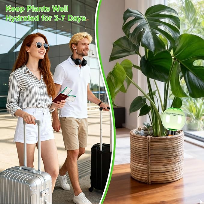 2 Pack Self Watering Globes 17oz Large Plant Watering Globes Top Fill, Self Water Planter Insert Indoor/Outdoor Plastic Water Bulbs Slow Release Terracotta for Plants, Green