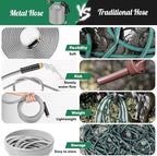 Garden Hose 100ft, Heavy Duty Stainless Steel Water Hose with 10 Functional Nozzles, No Kink, Lightweight and Flexible, Easy to Use and Store, Strong and Sturdy, Suitable for Yard and Lawn