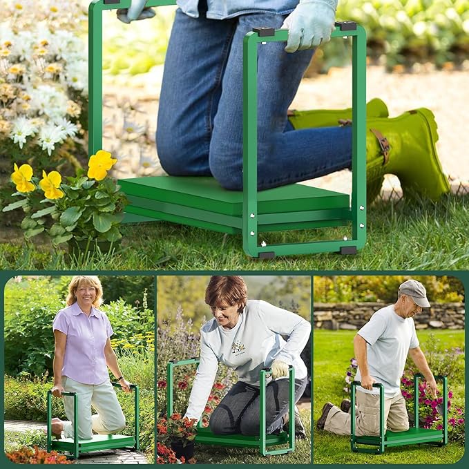FLINTER Wider Garden Kneeler and Seat, Heavy Duty Thick Gardening Bench for Kneeling and Seat - Garden Kneelers for Seniors, Gardening Stools for Women, Grandparents, Gardeners, Green