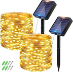 btfarm 2 Pack Solar String Lights Outdoor - Total 66FT 200LED Solar Fairy Lights Outside Waterproof 8 Modes, Copper Wire Solar Powered Twinkle Light for Garden Tree Christmas Wedding Party,Warm White