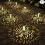 gardencave 6 Pack Solar Lights Outdoor Garden Decorative Mandala Solar Garden Lights with Warm Light Waterproof Solar Pathway Landscape Light for Path Patio Backyard Walkway Yard Decor (White)