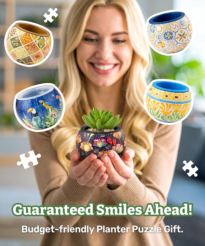 PieceRelax 3D Puzzle Planter 80 Pieces - Autumn Abundance, for Mom, Home Decor Flower Pots for Indoor Cactus, Succulents Pots [K1127]