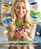 PieceRelax 3D Puzzle Planter - Classic Ornamental Style - Small Round Plant Pots with Drainage, for Mom, Home Decor Flower Pots for Indoor Cactus, Succulents Pots [K1103]