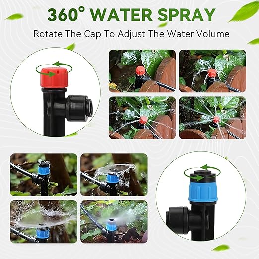 Drip Irrigation System,106FT Automatic Garden Watering System with 1/2" & 1/4" Fast-Lock Tubing Adjustable Nozzles & Sprinklers,Quick-Connect Drip Irrigation System Kit for Garden,Lawn,Potted Plants