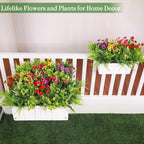 24 Bundles 8 Styles Artificial Flowers for Outdoors UV Resistant Fake Flowers Faux Plastic Plants Colorful Daisy Boston Fern Lavender Cemetery Flowers for Outside Indoor Home Porch Patio Spring Decor