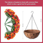 INXUGAO Artificial Hanging Flowers with Basket for Outdoor, Fake Hydrangea UV Resistant Arrangements in Pot Planter Spring Summer Decor for Indoor Porch Garden Yard(Orange Brown)