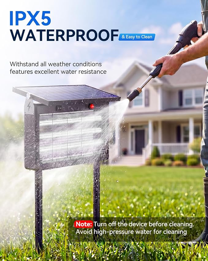 𝟐𝟎𝟐𝟔 𝐔𝐩𝐠𝐫𝐚𝐝𝐞𝐝 Solar Bug Zapper Outdoor, Mosquito Zapper Waterproof Electric Fly Zapper Rechargeable Mosquito Killer, Cordless Fly Insect Trap for Yard, Patio, Home, Garden, Camping