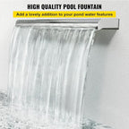 VEVOR Pool Fountain Stainless Steel Pool Waterfall Spillway with Pipe Connector Rectangular Garden Outdoor (11.8")