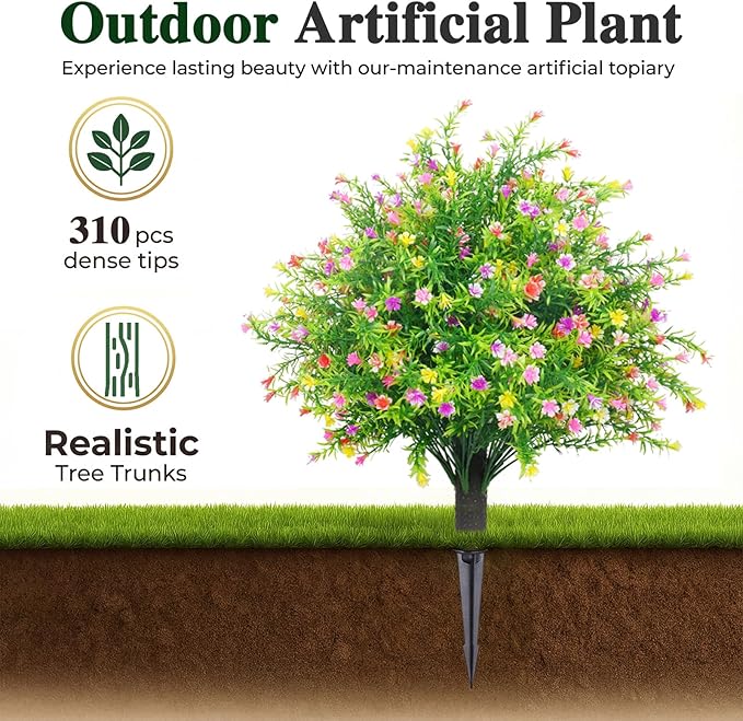 PATIO CHOICE Topiary Trees Artificial Outdoor Boxwood Ball Trees with Ground Spike Set of 2 22" Fake Outdoor Plants Faux Bushes and Shrubs Decorations for Outdoor Indoor Front Porch Garden