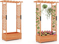 LDAILY Raised Garden Bed with Trellis, Above Ground Garden Bed with Hanging Roof, Side Trellis, & 4 Drainage Holes, Planter Box for Outdoor Climbing Plants Vines Flowers (2, 43.5"L x 17.5"W x 72"H)