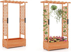 LDAILY Raised Garden Bed with Trellis, Above Ground Garden Bed with Hanging Roof, Side Trellis, & 4 Drainage Holes, Planter Box for Outdoor Climbing Plants Vines Flowers (2, 43.5"L x 17.5"W x 72"H)
