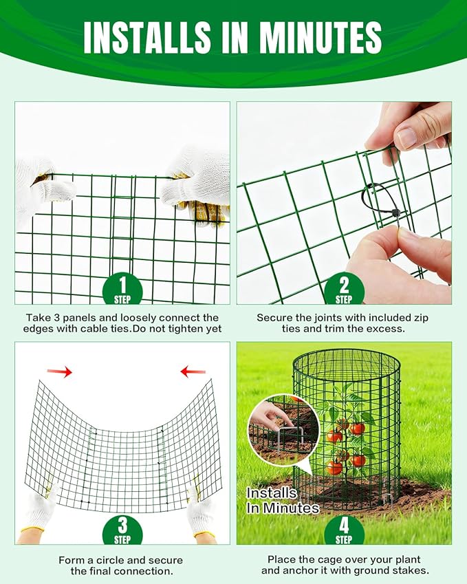 Breeze Touch 6 Pcs Plant Protectors from Animals, 12" H x 12" D Metal Plant Cages for Outdoor Plants, Sturdy Garden Cloches for Plants, Anti-Scratch Chicken Wire Mesh/Fencing, Strawberry Protector