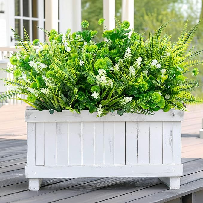 14 Bundles 5 Styles Fake Plants UV Resistant Artificial Outdoor Plant Boston Fern Lavender Plastic Flowers Greenery Shrubs for Outside Front Porch Balcony Patio Garden Home Decor