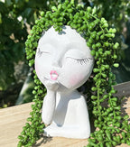 Cute Head Planter/Face Planters for Indoor Outdoor Plants, with Drainage Hole, Lady Head Planters Pot, Resin Succulent Planter (White)
