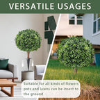 Artificial Boxwood Topiary Ball Trees, Set of 2 UV Resistant Fake Evergreen Shrubs Bushes Plants with Ground Spike, 18" Fake Plants for Outdoor Indoor Front Porch Garden
