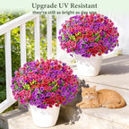 Artificial Flowers for Outdoors, 22 Bundles UV Resistant Fake Outdoor Flowers, Realistic Faux Outdoor Flowers for Decoration, Outside Fake Plants for Porch Garden Decor, Mixed Rose Red Purple