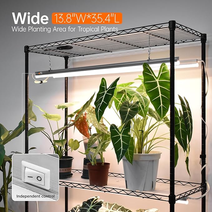 Bstrip Plant Shelf with Grow Light, Tall Grow Light Shelf, Plant Stand with 6 Pack 90W Full Spectrum Plant Lights for Indoor Plants, Seed Starting, Seed Tray, 35.4" Lx13.8 Wx70.8 H