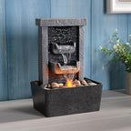 GOSSI Indoor Waterfall Fountain, 10.3" Tabletop Water Fountain with LED Lights & River Rocks, Relaxing Home Office Decor