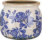 Vintage Chinoiserie Planter Large Ceramic Plant Pot with Drainage Blue Beige Rose Crack Cottage Scroll Vase Flower Vase for Pot Indoor Live Plants Home Farmhouse Antique Decorative Gifts