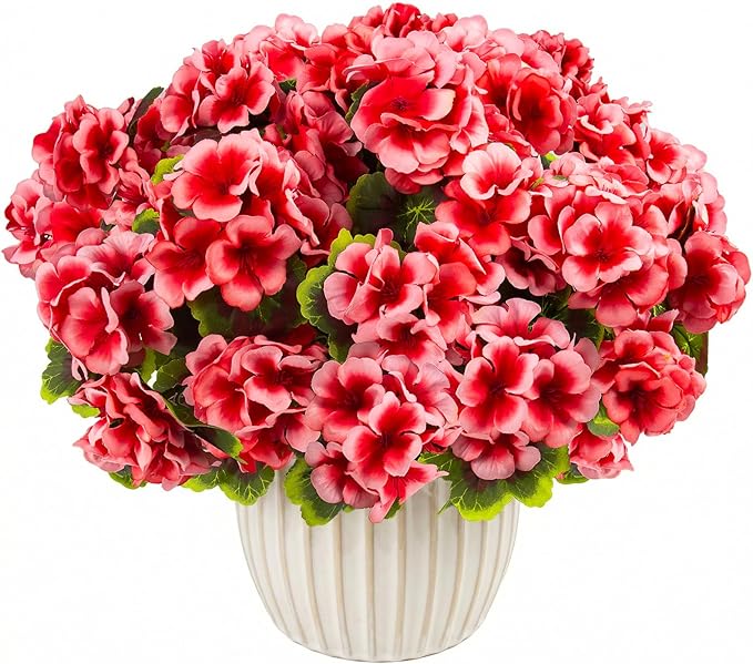 lovemoon 16 Pcs Artificial Geranium Plant Realistic Silk Flowers for Outside UV Resistant Faux Geraniums Flowers for Indoor Outdoor Home Garden Office Decoration (16, Peach)