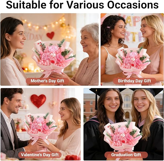 Preserved Flowers Bouquet, Flowers for Delivery,Handmade Pink Rose Bouquets Lasting 3-5 Years, Luxury Gift Box,Birthday Flowers Gifts for Women Mom Grandma Wife Friends